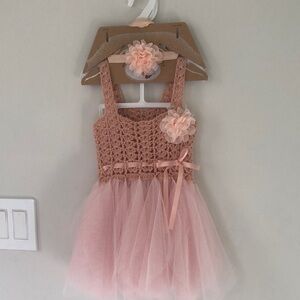 Girls Pink Crochet Bodice Tulle Party Dress by Elly& Emmy